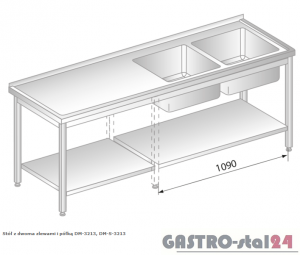 Stół z dwoma zlewami i półką DM 3213 szerokość: 700 mm  (1400x700x850)