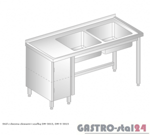 Stół z dwoma zlewami i szafką DM 3015 szerokość: 600 mm  (1400x600x850)