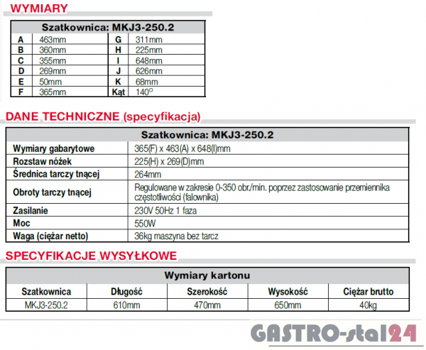 Szatkownica do warzyw z regulacją obrotów MKJ3-250.2 (230V)