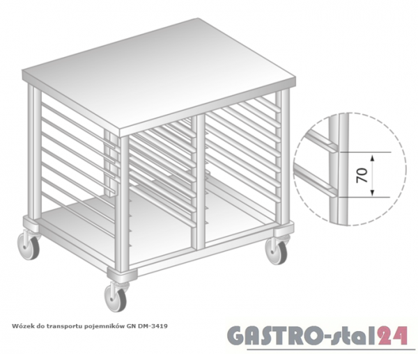 Wózek do transportu pojemników 2x1/1GN DM 3419 szerokość: 600 mm  (790x600x850)