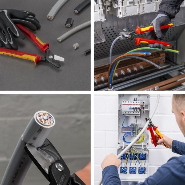 Nożyce do kabli izolowane VDE ze stopniowanymi krawędziami tnącymi do kabli Knipex StepCut XL 95 18 225