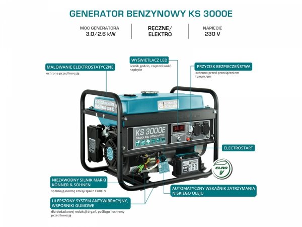 Agregat prądotwórczy benzynowy K&amp;S KS3000E 230 V  3.0 kW