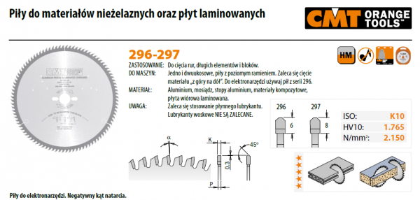 Piła do aluminium CMT HW D=254 F=30 Z=80 K=3,2/2,5 {|-5° 297.081.10M