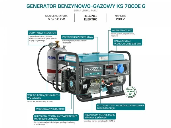 Agregat prądotwórczy benzyna / LPG K&amp;S KS7000E G 230V 5.5 kW 