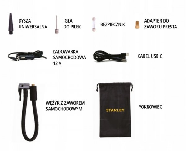 Kompresor akumulatorowy Stanley SXIF0101 10 Bar Powerbank USB-C Latarka LED