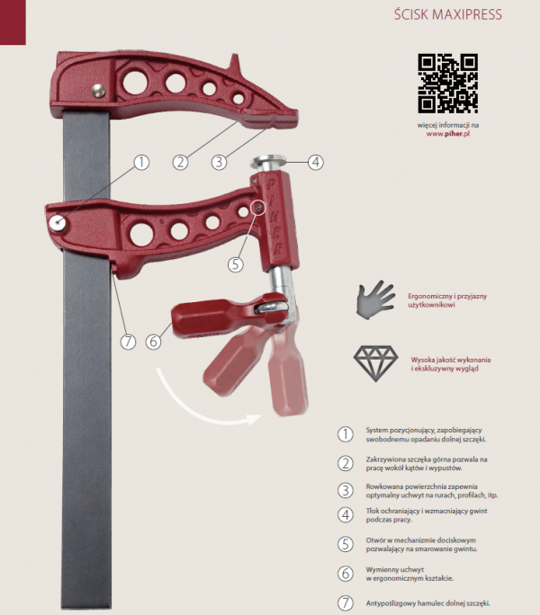 Ścisk stolarski Maxipress F Piher 30cm 9kN P60030 35x8mm 