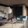 Muuto COUPLE Stolik Kawowy z Ceramicznym Blatem 84x80 cm / Ciemny Dąb - Blat Wavy Niebieski Pale Blue