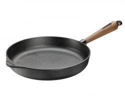Skeppshult - Patelnia Żeliwna Głęboka 28 cm / Rączka z Drewna Orzechowego