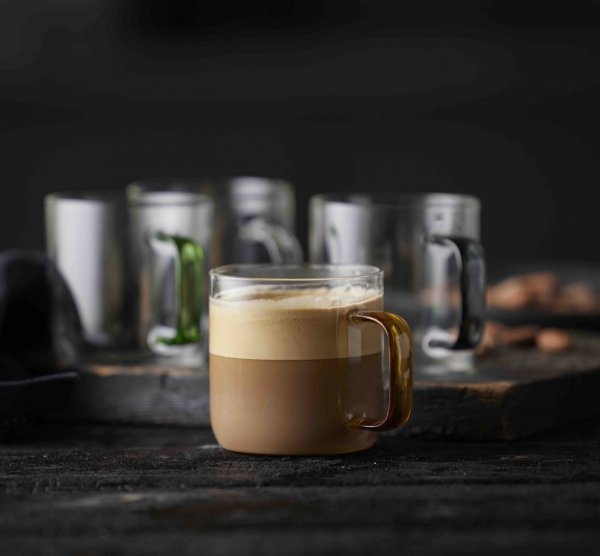 Lyngby Glass TORINO Szklanki do Kawy, Herbaty / Gorących Napojów 300 ml Kolorowe Uchwyty