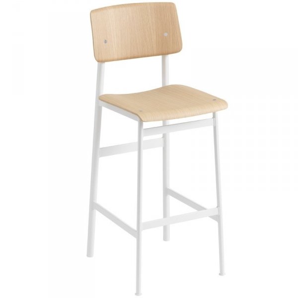 Muuto LOFT Hoker - Stołek Barowy 75 cm Biały/Dębowy