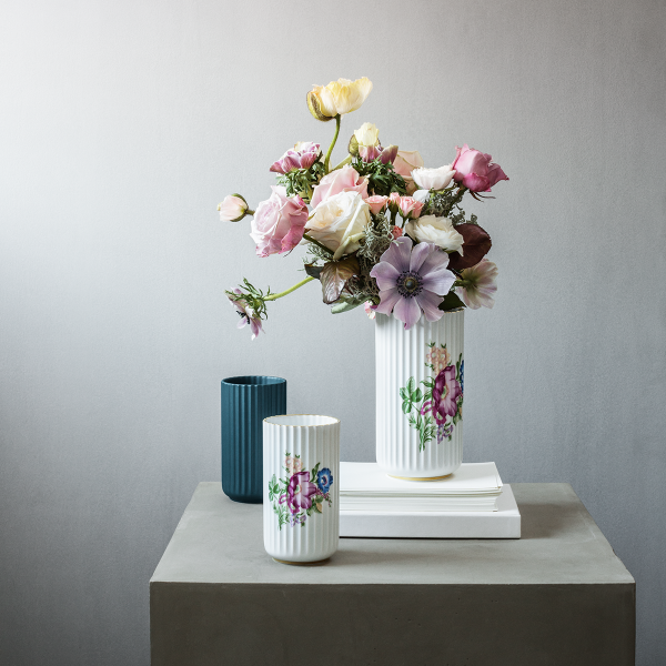 Lyngby Porcelain LYNGBY Wazon do Kwiatów 15 cm Biały z Motywem Kwiatowym