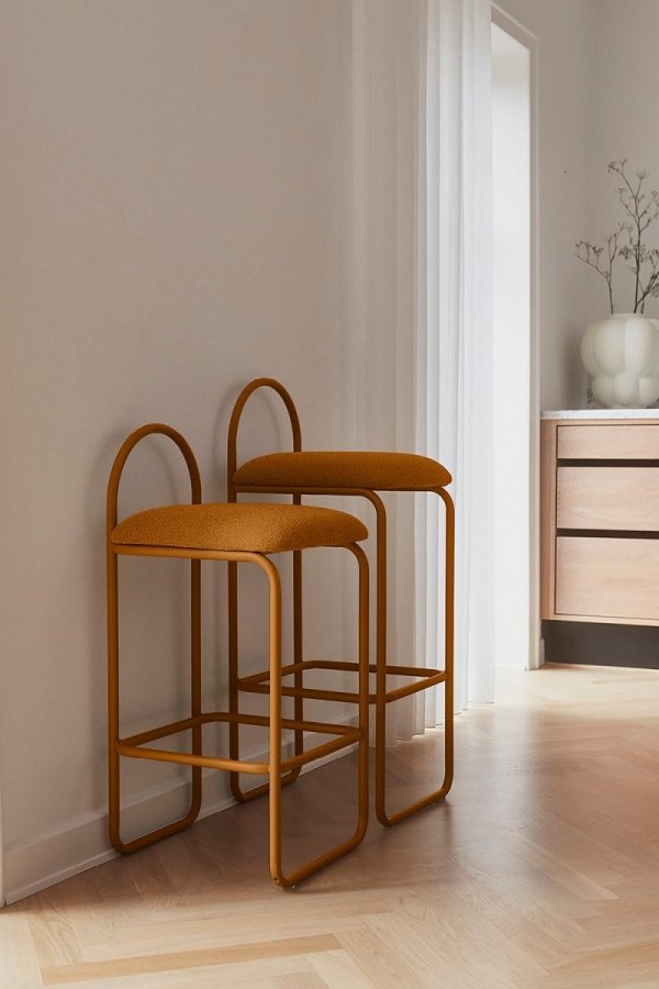Aytm ANGUI Krzesło Barowe 92,5 cm - Hoker / Pomarańczowy AMBER BOUCLÉ