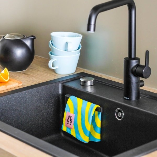 Happy Sinks KITCHEN Magnetyczny Uchwyt na Ściereczkę Kuchenną do Zlewu / Czarny Biokompozyt