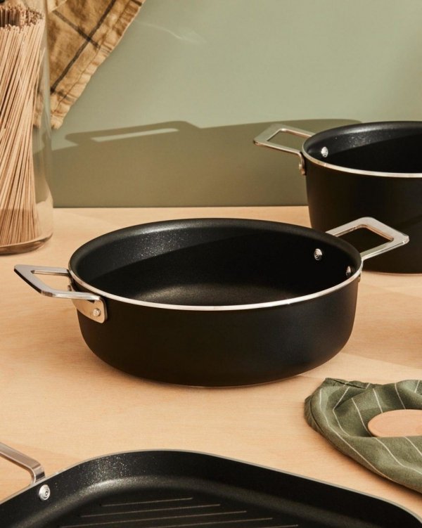 Alessi POTS &amp; PANS Patelnia Grillowa z Powłoką Nieprzywierającą - Czarna