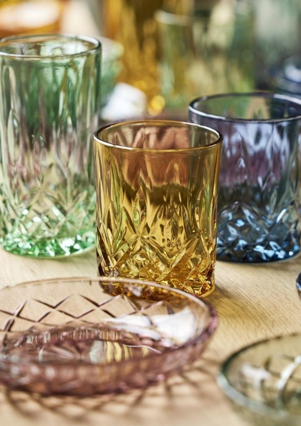 Lyngby Glass SORRENTO Kolorowe Szklanki do Drinków, Whisky 320 ml 4 Szt. / Żółte