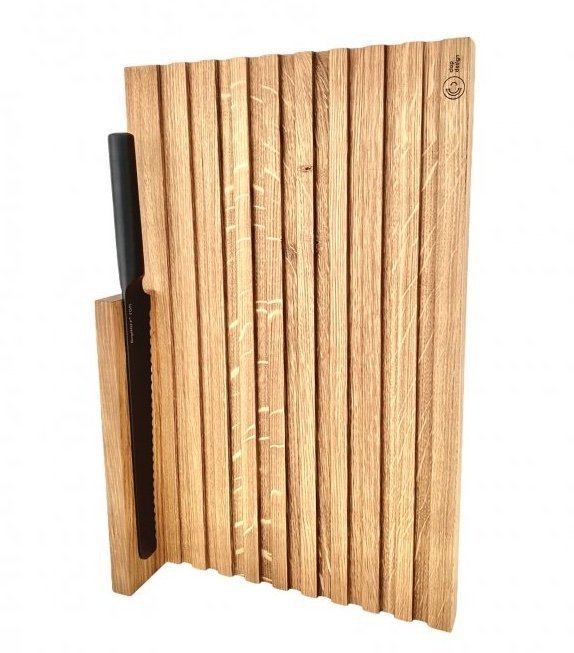 Clap Design CHEF'S Dębowa Deska do Krojenia Pieczywa + Czarny Nóż do Chleba / Zestaw