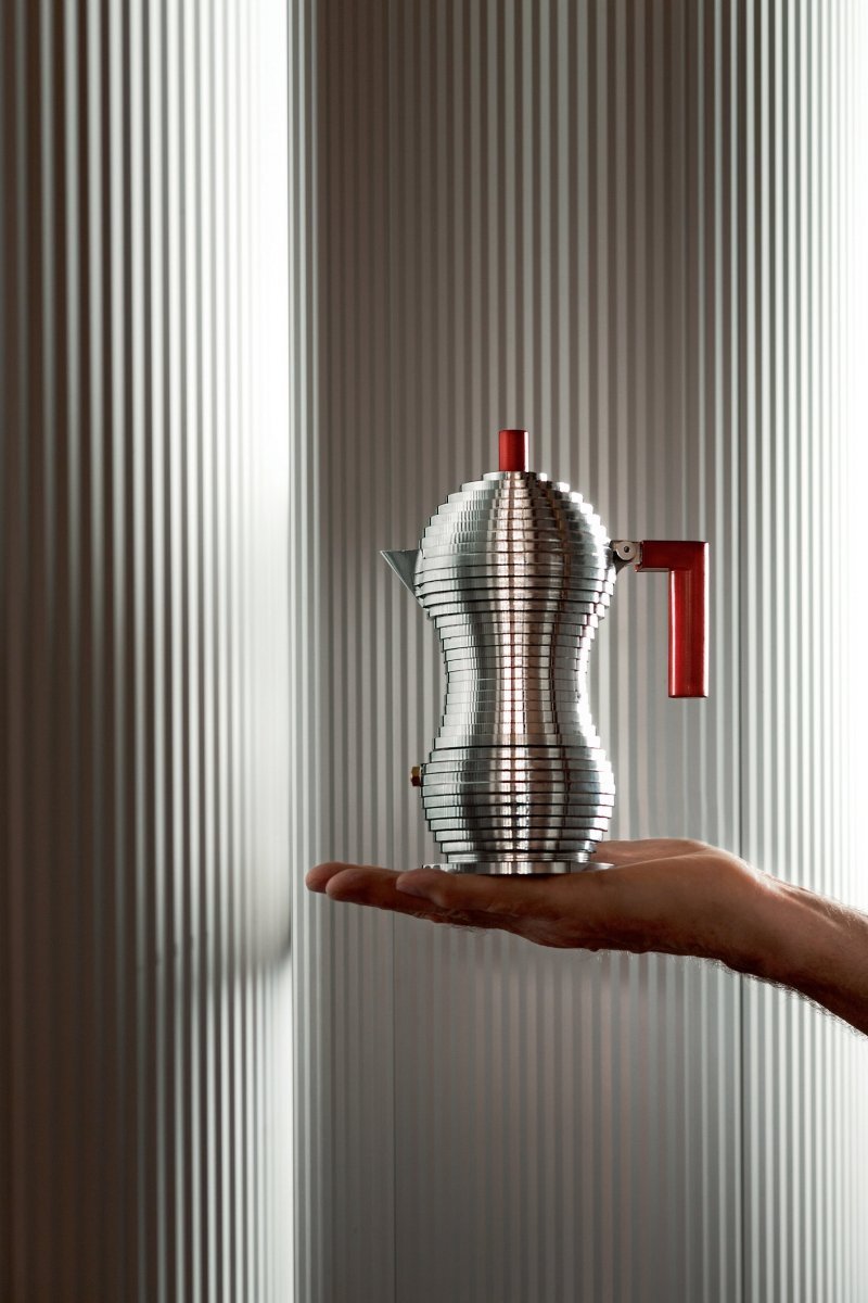 Alessi PULCINA Kawiarka - Zaparzacz do Espresso 150 ml - Czerwona Rączka - Indukcja