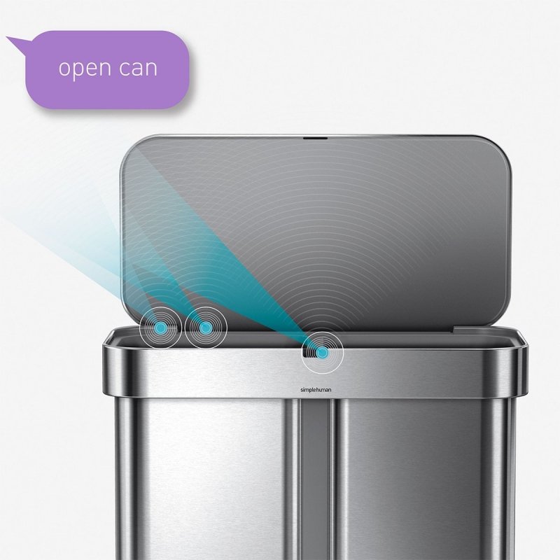 Simplehuman LINER POCKET RECYCLER Sensorowy Kosz na Śmieci 58 l Dwukomorowy Automatycznie Otwierany z Czujnikiem Głosu / Srebrny