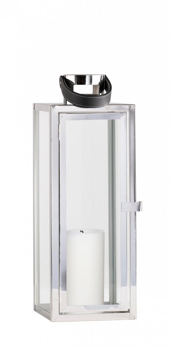 Villa Collection NORDIC Lampion ze Skórzanym Uchwytem 39 cm Srebrny