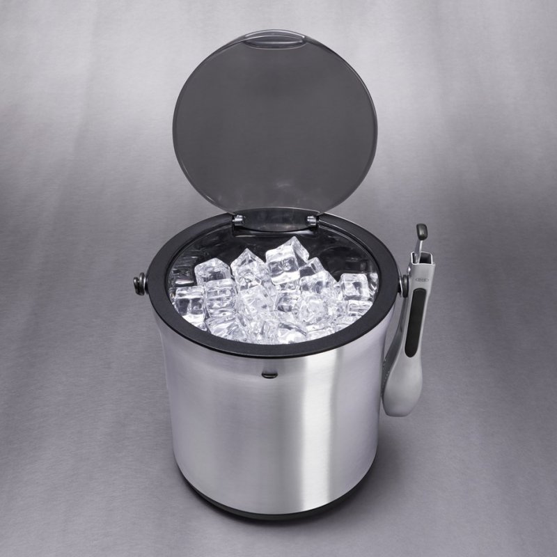 Oxo STEEL Pojemnik - Wiaderko ze Szczypcami na Lód / Srebrny