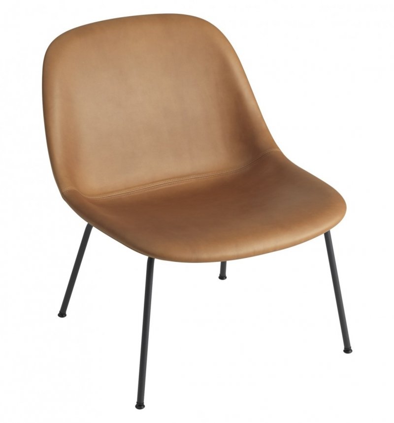 Muuto FIBER LOUNGE Fotel Tapicerowany - Rama Metalowa / Brązowa Skóra Cognac