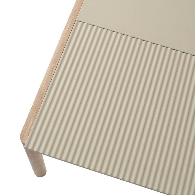 Muuto COUPLE Stolik Kawowy z Ceramicznym Blatem 84x40 cm / Ciemny Dąb - Blat Wavy Piaskowy Sand