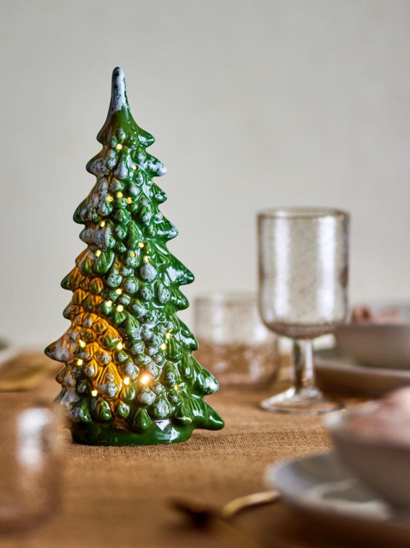 Bloomingville CHRISTMAS FLICKA Lampion Świąteczny LED - Choinka Ceramiczna 29 cm / Zielona