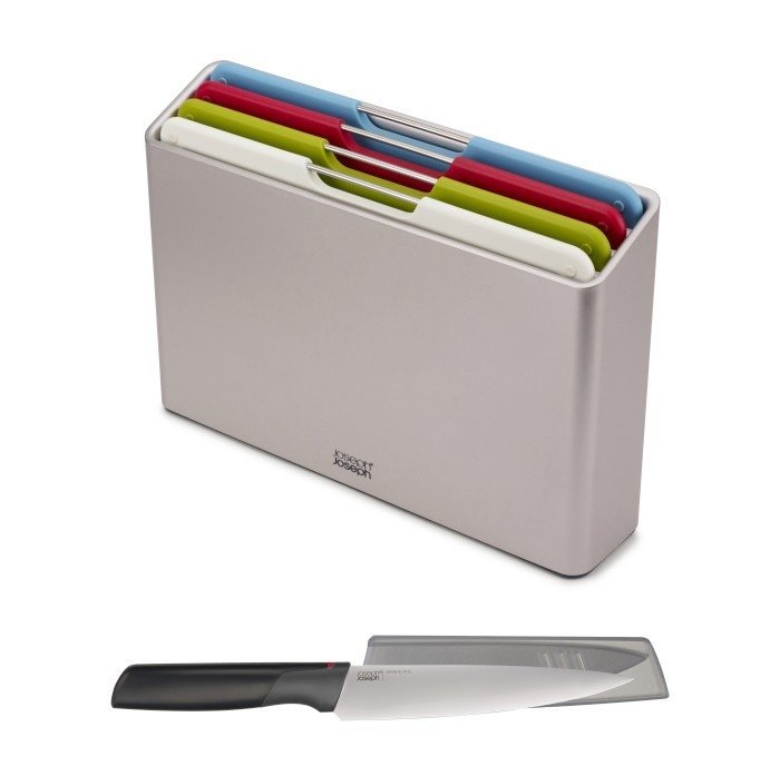 Joseph Joseph FOLIO Zestaw 4 Desek do Krojenia w Etui - Wersja M - + Nóż Elevate - Srebrny