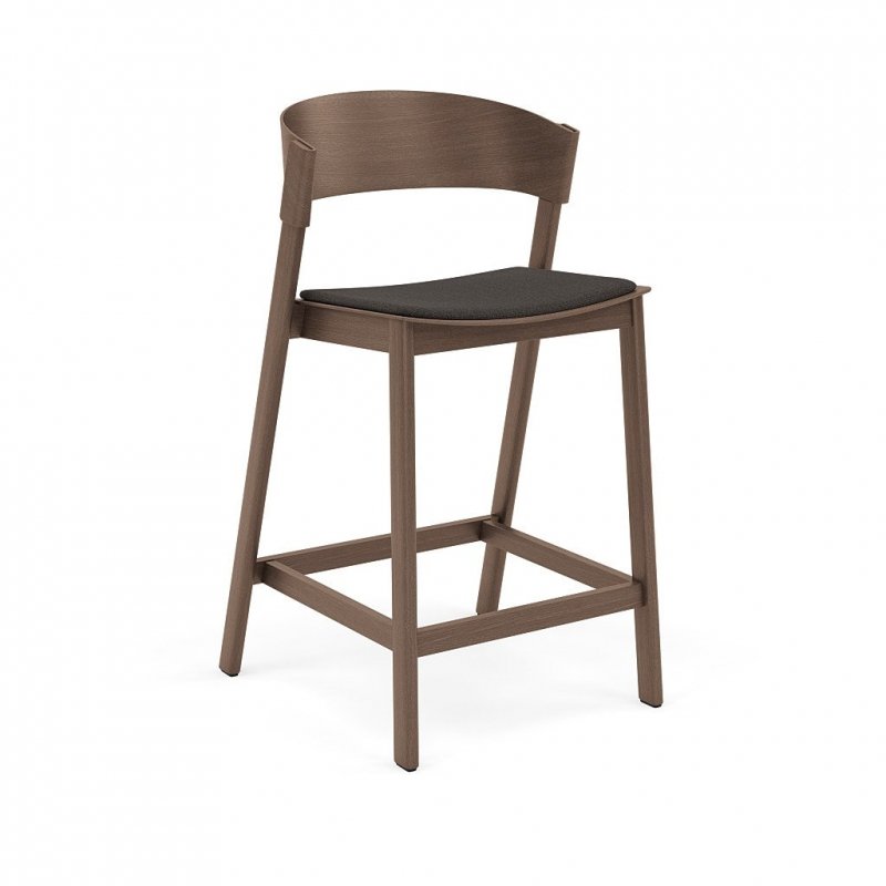 Muuto COVER BAR Hoker - Krzesło Barowe 96 cm Ciemnobrązowe / Siedzisko Tapicerowane Czarne