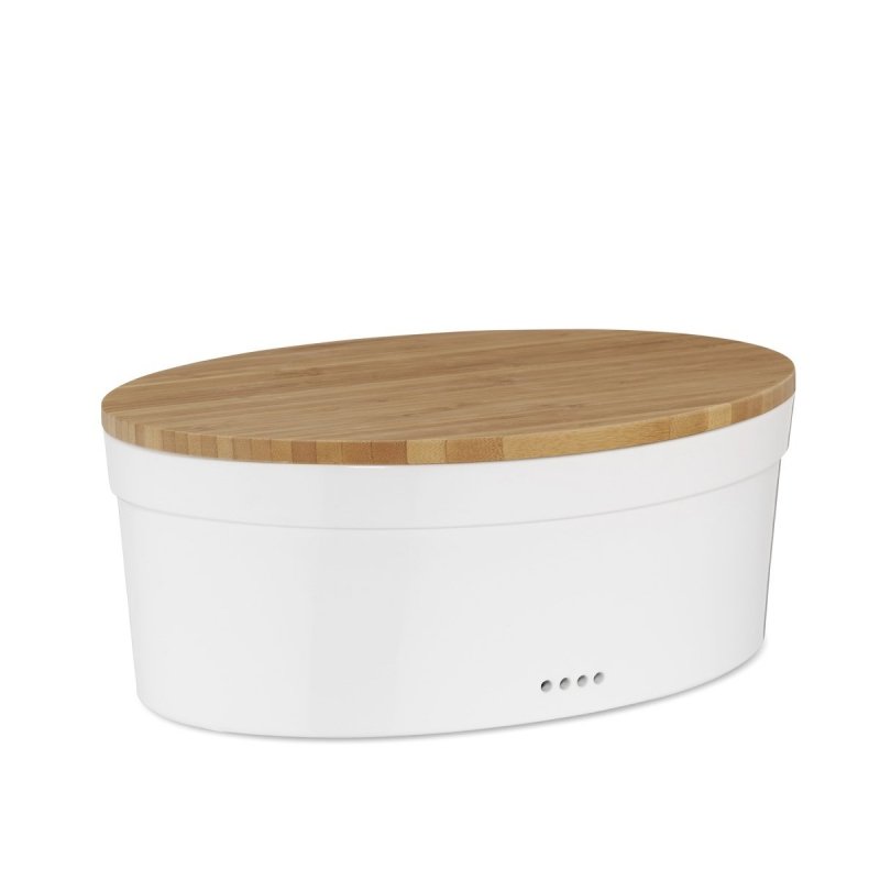 Kela SALENA Ceramiczny Chlebak z Bambusową Deską / Biały