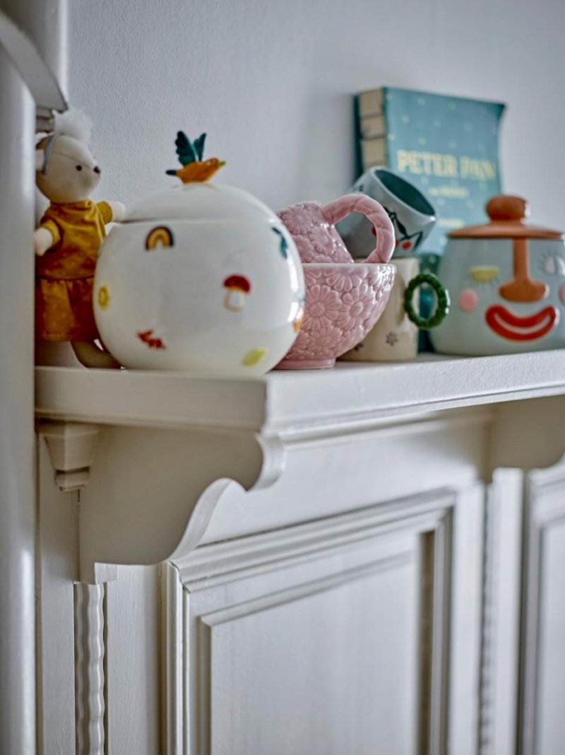 Bloomingville AGNES Ceramiczny Pojemnik z Pokrywką / Biały z Ptaszkiem