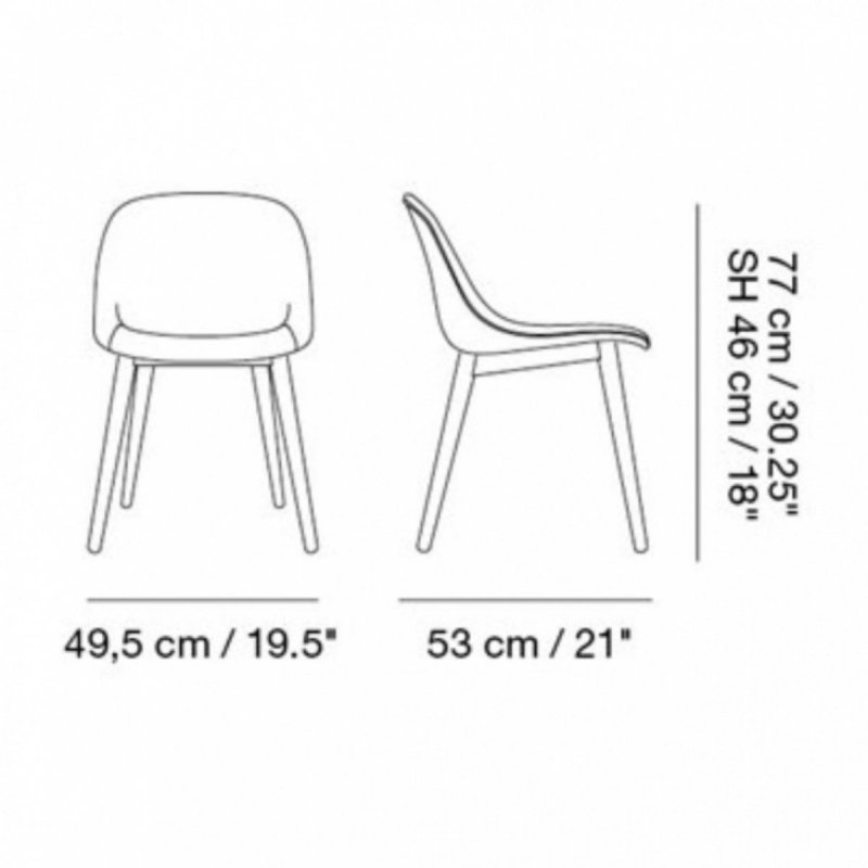 Muuto FIBER SIDE Krzesło z Drewnianą Ramą - Szare Tapicerowane (Remix 133)