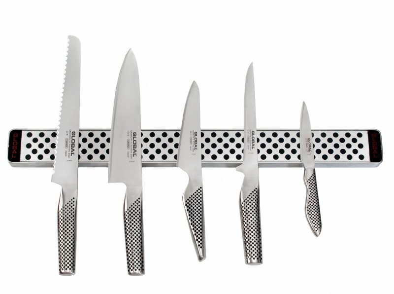 Global G-4231-SET5 Zestaw 5 Noży + Listwa Magnetyczna 51 cm