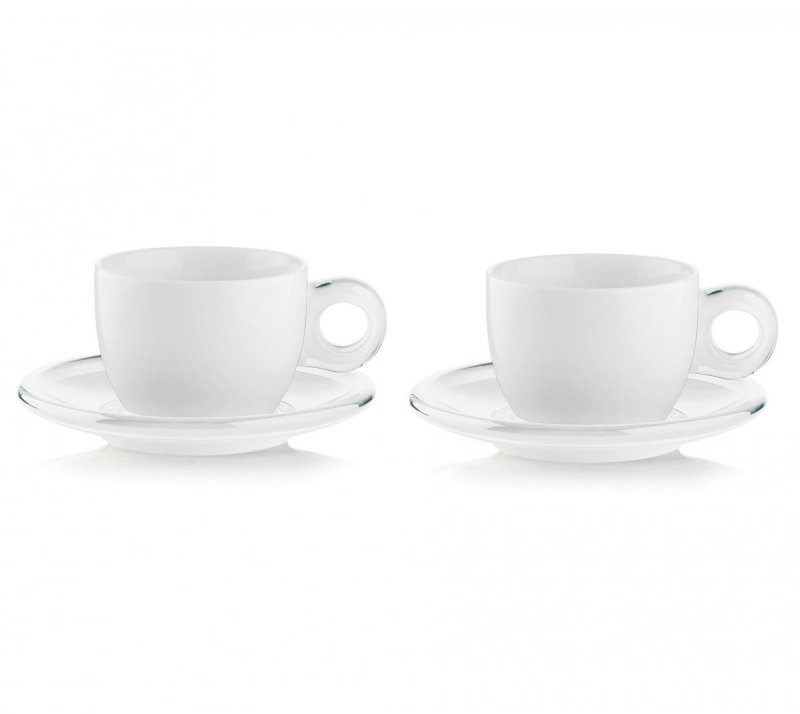 Guzzini GOCCE Filiżanki do Cappuccino 300 ml 2 Szt. / Białe - Spodek Transparentny