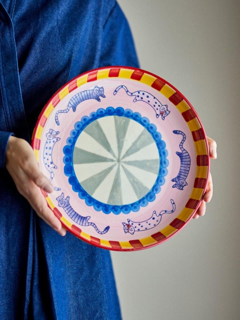 Miska Missy Bloomingville z ręcznie malowanym motywem kotów