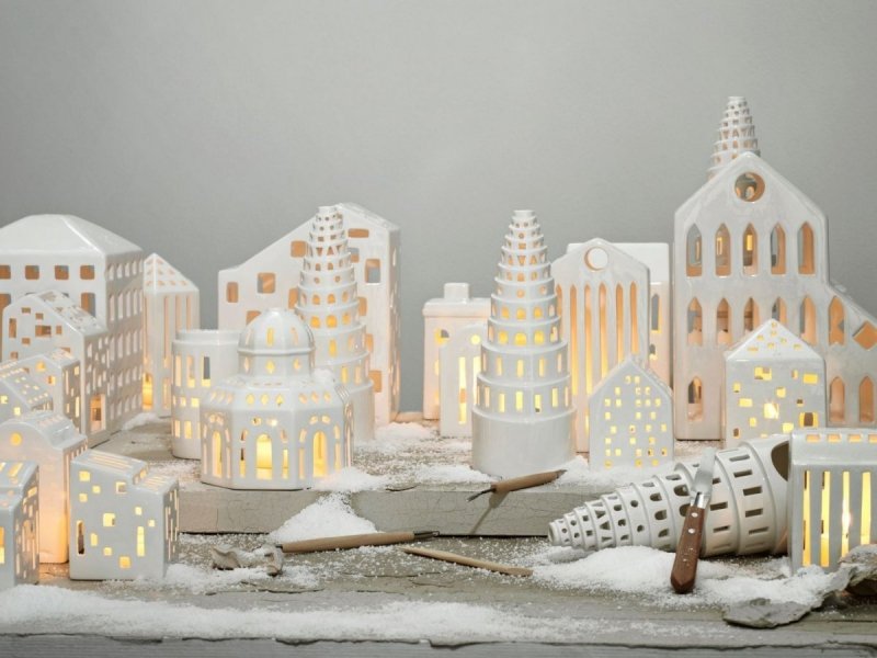 Kähler URBANIA Świecznik Tealight - Domek Biały - Glassalen