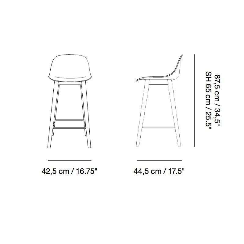 Muuto FIBER Hoker z Oparciem - Stołek Barowy 65 cm Czarny / Siedzisko Tapicerowane Czarna Skóra