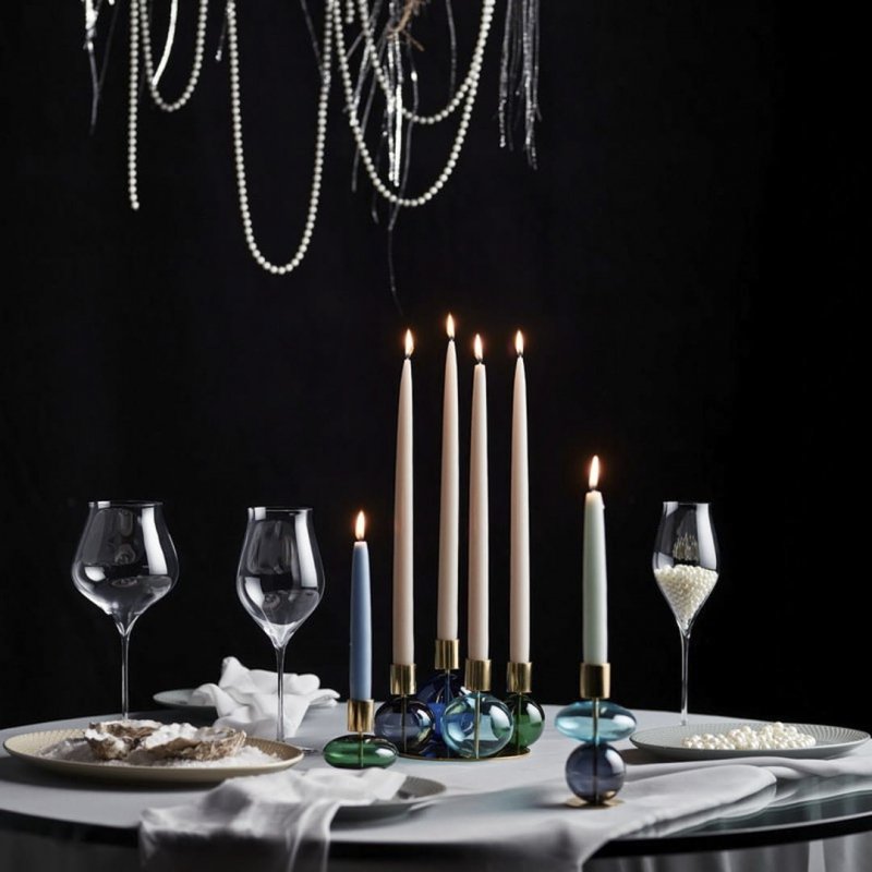 Świecznik Bubble – niebieski, szkło borokrzemowe, Holmegaard