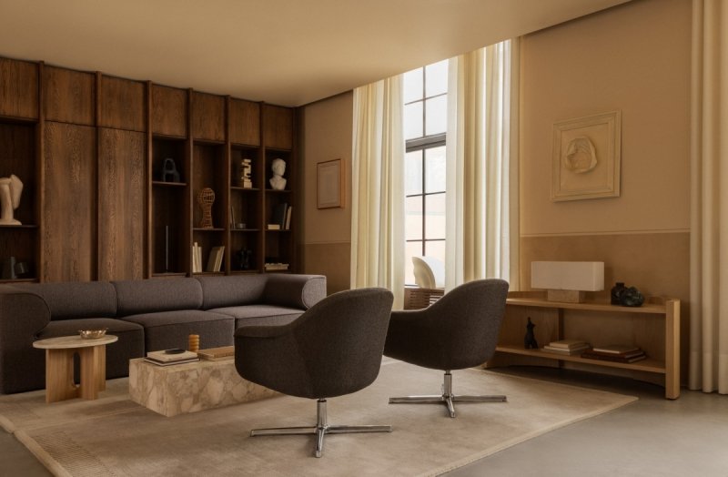 Audo HARBOUR Fotel Wypoczynkowy Obrotowy - Podstawa Czarna / Ciemnobrązowy (Logan Haze)