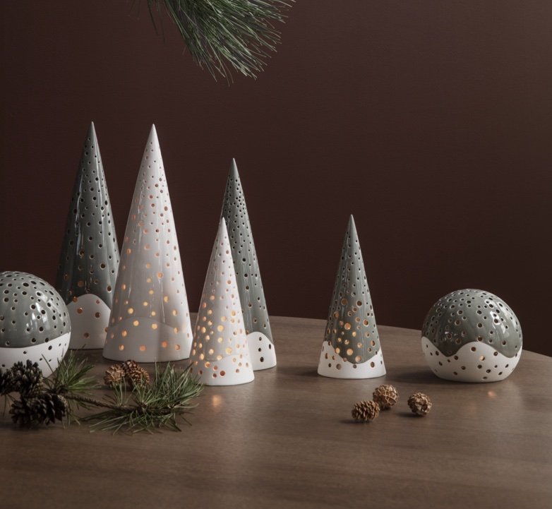Kähler NOBILI Świecznik Świąteczny Tealight / Choinka 19 cm Zielona Oliwkowa