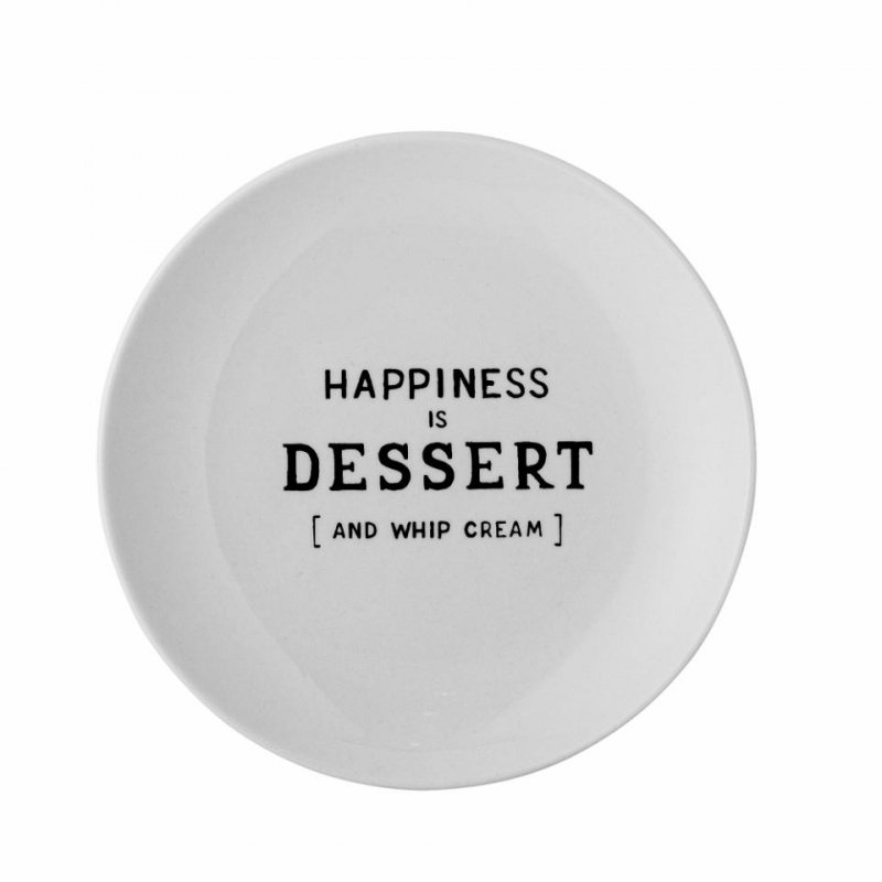 Bloomingville WENDY Talerz Deserowy 15 cm Biały z Napisem 6 Szt. / Happiness Is Dessert