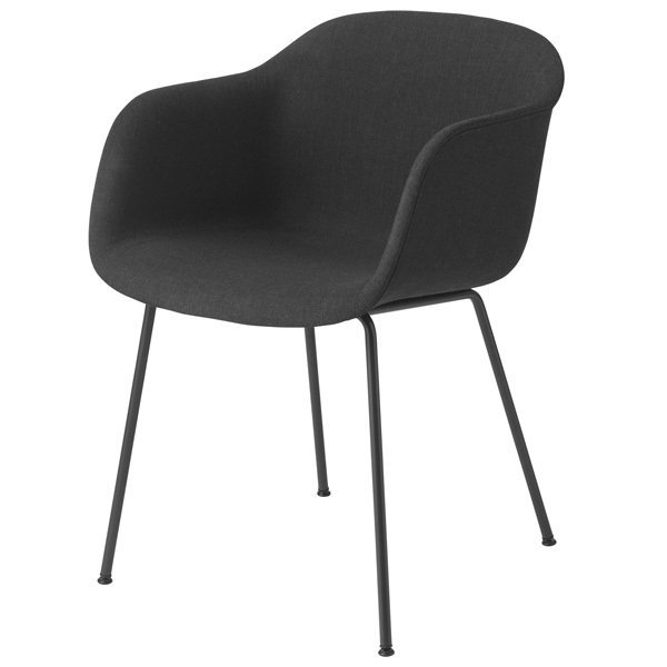 Muuto FIBER ARMCHAIR TUBE BASE Krzesło - Czarne - Siedzisko Tapicerowane Tkaniną Remix 183