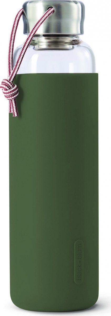  black+blum GOOD Szklana Butelka na Wodę 600 ml w Pokrowcu - Zielona