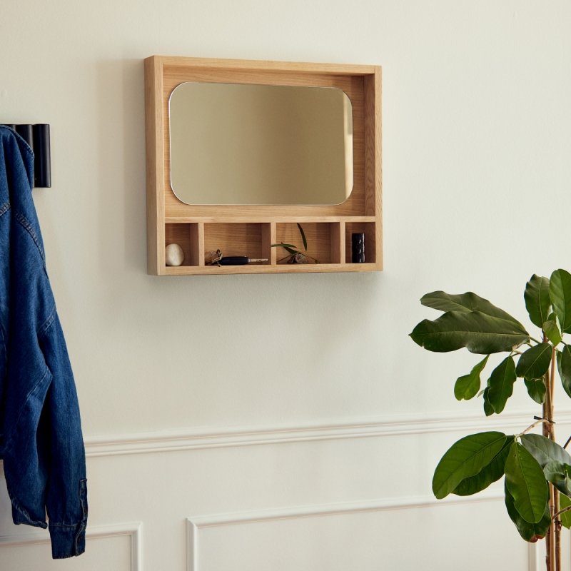 Andersen Furniture GLANCE Lustro Ścienne w Dębowej Ramie z Półkami