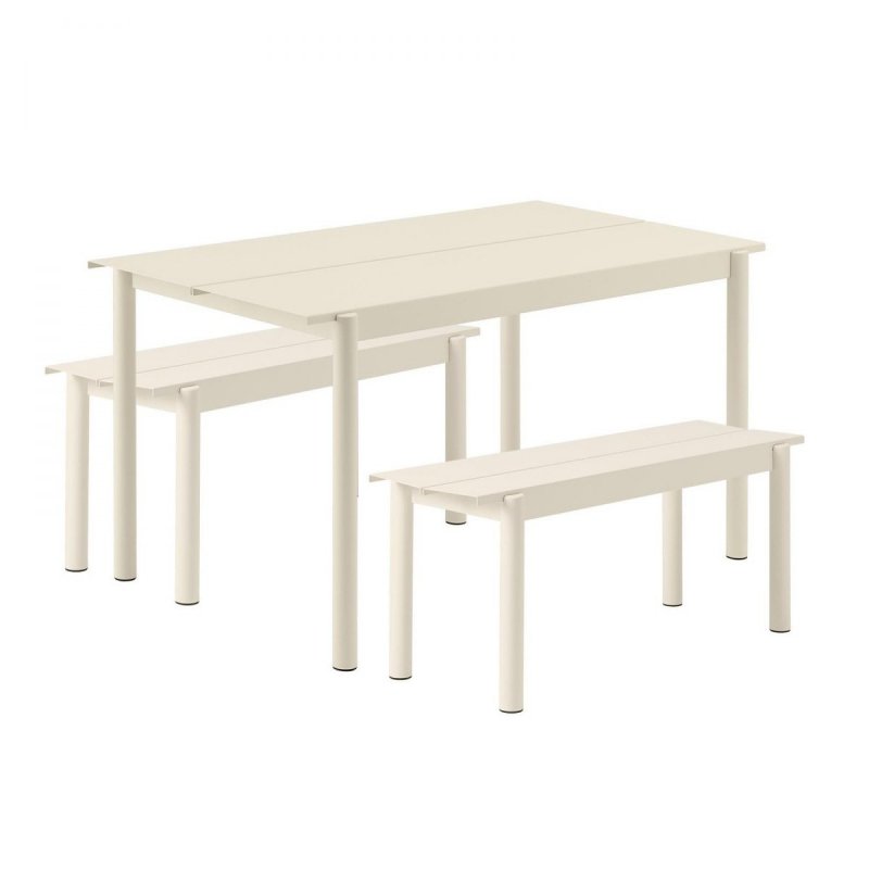 Muuto LINEAR Zestaw Mebli Ogrodowych - Stół 140 cm + 2 Ławki - Biały