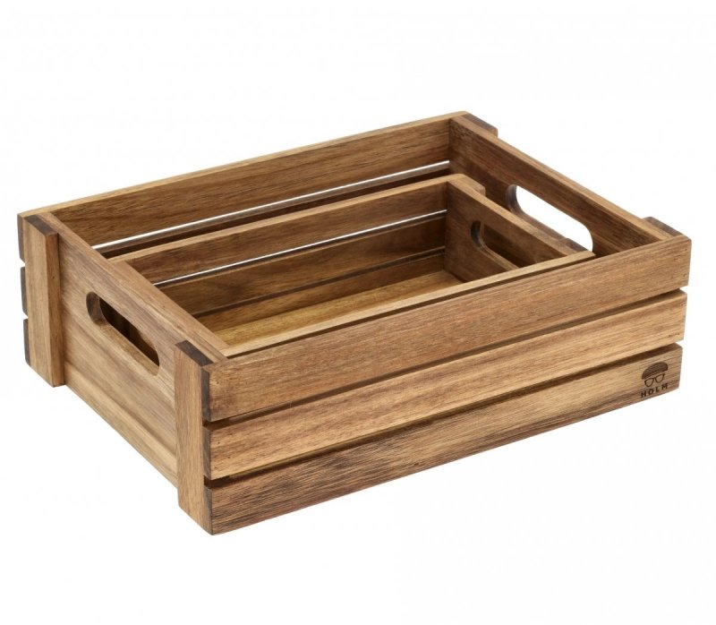 Holm WOODEN Drewniane Skrzynki do Przechowywania Warzyw i Owoców 2 Szt. / Akacja