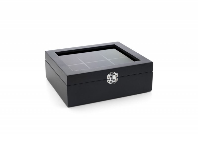 Bredemeijer TEA BOX Drewniany Pojemnik z Okienkiem na Herbatę w Saszetkach - 6 Przegródek / Czarny