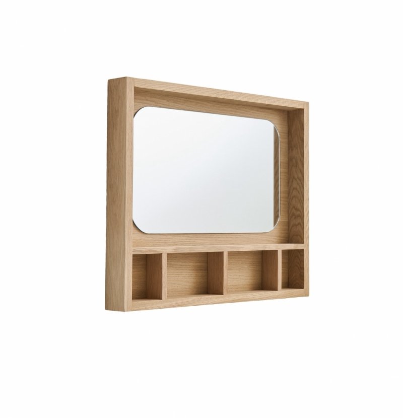 Andersen Furniture GLANCE Lustro Ścienne w Dębowej Ramie z Półkami