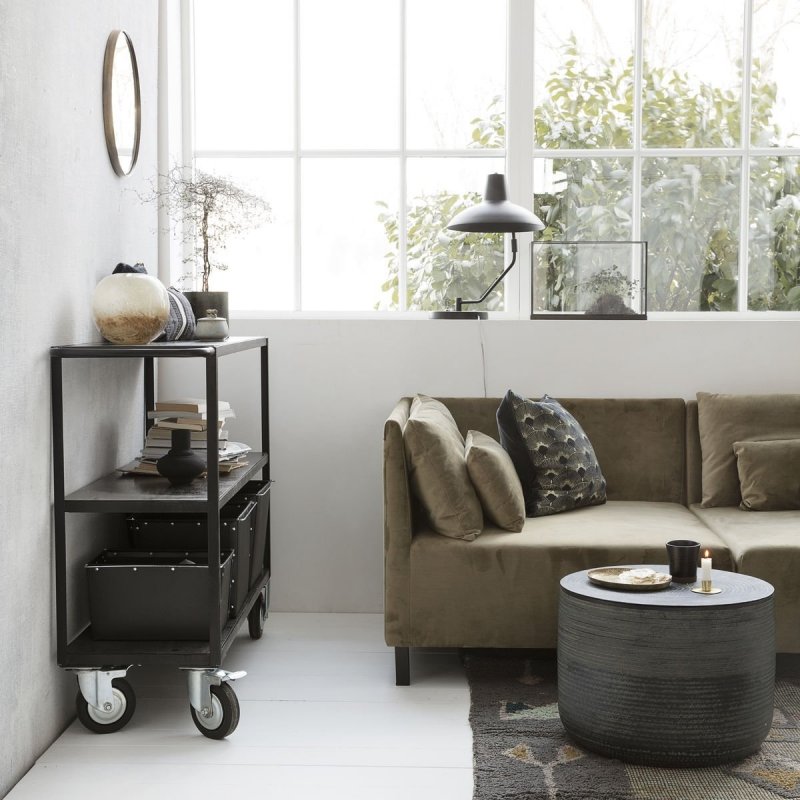 House Doctor UNIT Regał na Kółkach 98 cm z Drewnianymi Półkami - Czarny