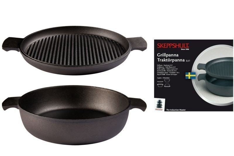 Skeppshult MASTER Zestaw 2 Naczyń Żeliwnych - Patelnia Grillowa + Patelnia Głęboka